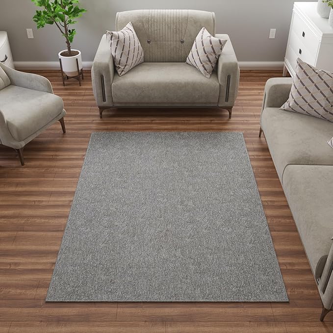 Ottomanson 6'6" x 10' Ultra-Thin Area Rug Durable Non-Slip Carpet for High-Traffic Areas - Fits Under Doors for Easy Use - Ideal for Living Room, Bedroom, Kitchen, Bathroom & Entryway, Gray
