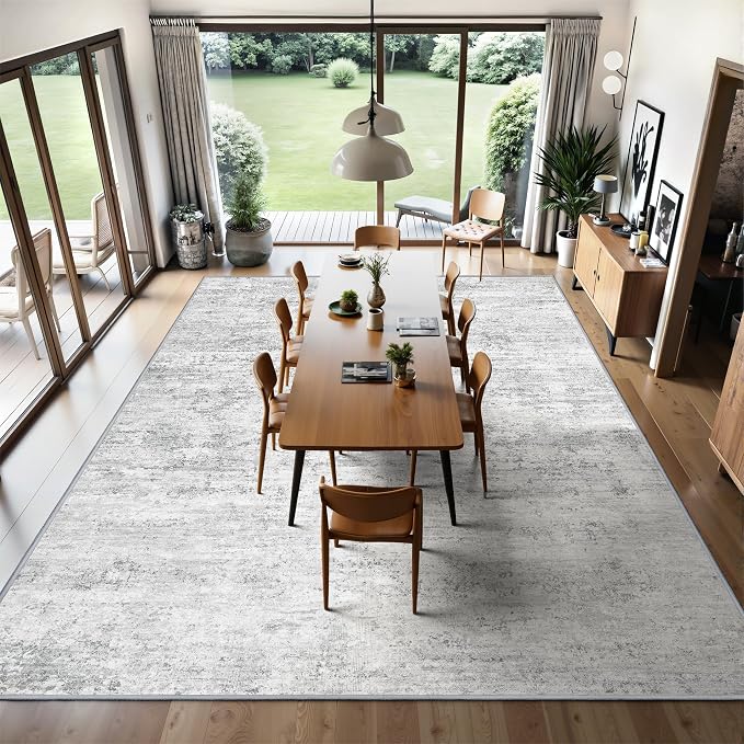 Art&Tuft 9x12 Area Rug, Anti-Slip Backing Abstract Area Rugs 9x12 Living Room, Stain Resistant Large Area Rugs for Living Room, Foldable Machine Washable Rugs (9'x12', 01-Grey)