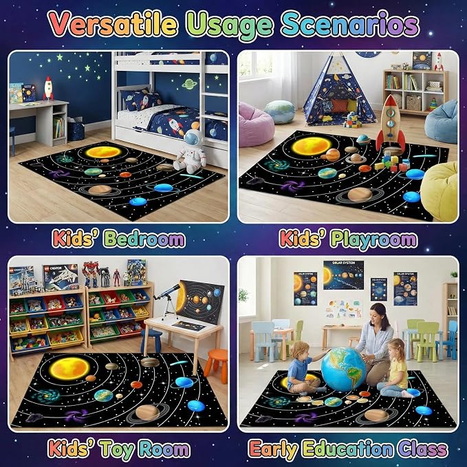 Solar System Galaxy Rug for Boys' Room - Space Carpet, 4'x5'