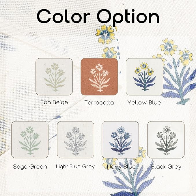 Cute Curtains for Bedroom Kids Playroom,Custom Made Designer Bright Bold Funky Floral Folk Art Sheer Navy Blue and Green Boho Mustard Yellow Kitchen Curtains 63 Inch Length Window Treatments