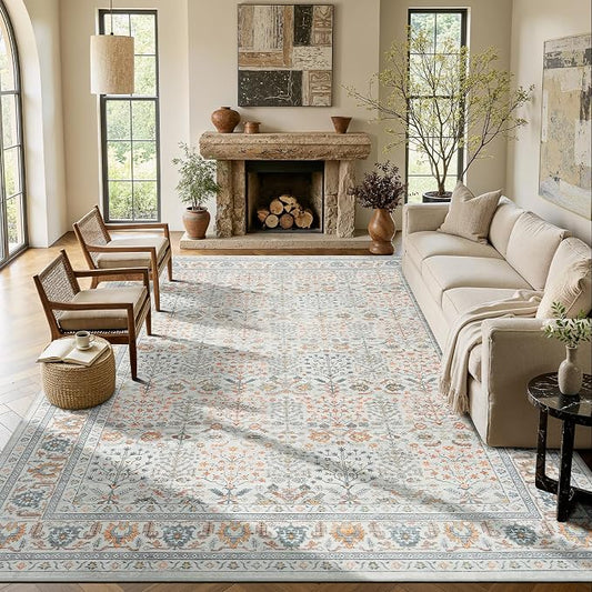 Lofus 8x10 Large Beige Area Rug for Living Room & Bedroom Washable Non-Slip | Soft Boho Vintage Area Rugs for Bedroom Dinning Room Home Office Indoor