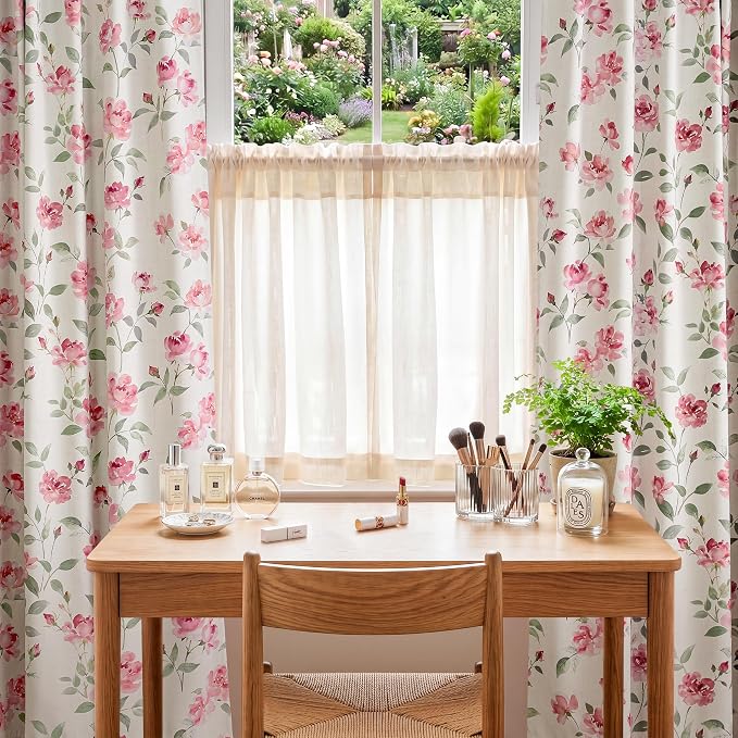 jinchan Pink Curtains Floral Blackout Curtains 96 Inch Length Watercolor Rose Cottagecore for Bedroom Living Room Room Darkening Drapes Romantic Vintage Decor Rod Pocket & Back Tab 2 Panels