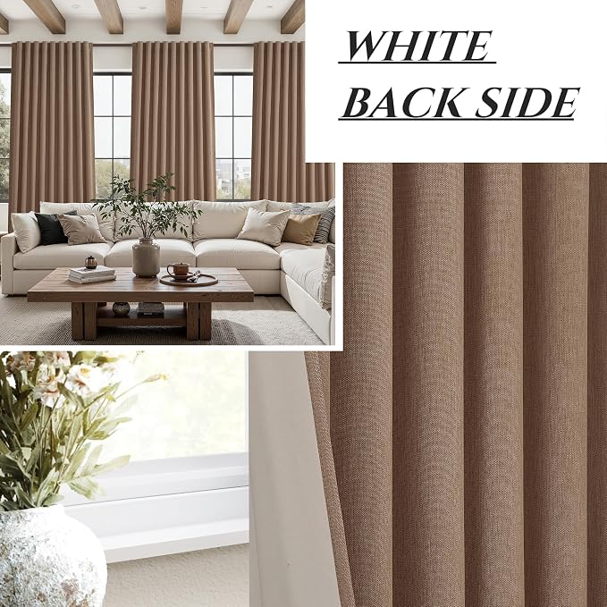 Rust Brown Blackout Curtains 60 Inches Extra Wide Linen 84 Inch Length for Living Room, Pleated Farmhouse Bedroom Chocolate Thermal Drapes for Winter Thick Large Window 60"W x 84"L 2 Panels