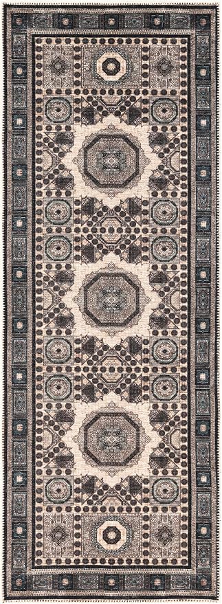 Keen Home Design 30"x144" Rug - Machine Washable Runner Rug with Non-Slip Backing, Ideal for Hallway, Entryway, Kitchen, Laundry Room - Vintage, Easy Clean, Durable, Low Pile - (2'6" x 12')