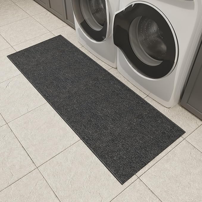 Ottomanson 1'10" x 7' Ultra-Thin Hallway Runner Rug - Durable Non-Slip Carpet for High-Traffic Areas - Fits Under Doors for Seamless Entry - Ideal for Kitchen, Entryway, Bedroom & Living Room, Black