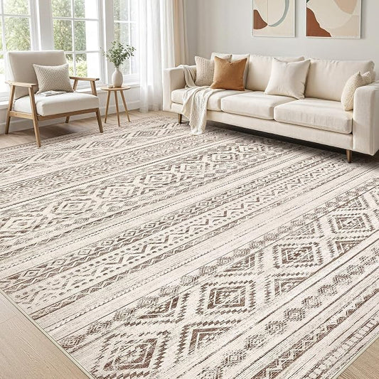 cotiled 7x9 Area Rugs Living Room Rug: Washable Boho Rugs with Non Slip Backing Large Soft Indoor Stain Resistant Carpet for Bedroom Farmhouse Dining Room Lightweight Home Decor Dark Brown