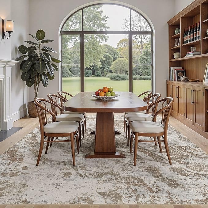 DMOYEST 6x9 Washable Area Rug: Abstract Modern Non-Slip Carpet, Soft Low Pile Indoor Neutral Easy Clean Floor Rugs for Living Room Bedroom Dining Room Kids & Pets - Brown