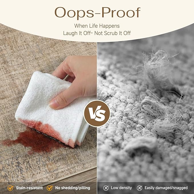 HUGEAR Retro 2x8 Washable Runner Rugs Brown Hallway Bedroom Kitchen Throw Carpet Vintage Distressed Neutral Stain Resistant Non Slip & Shedding Low Pile for Home Aesthetic Decor