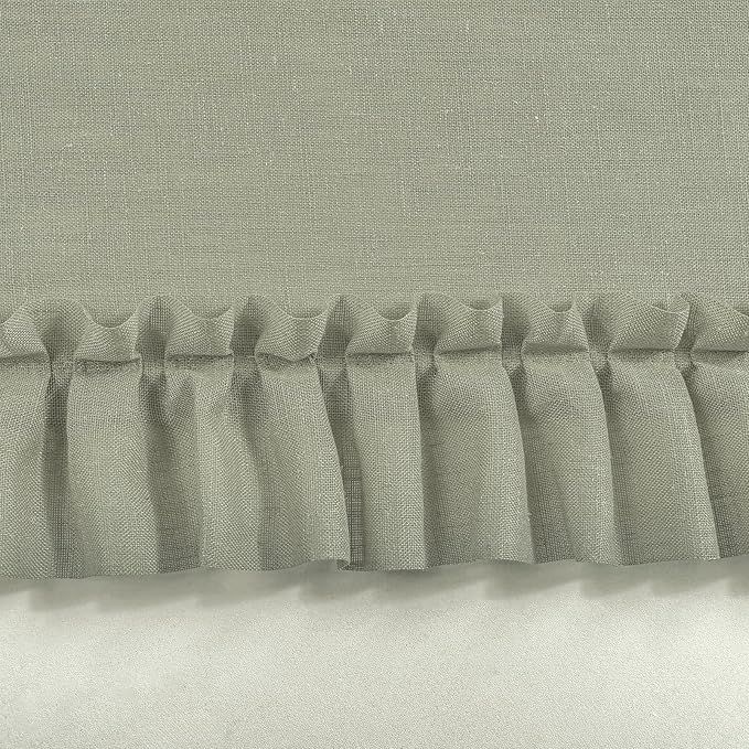 Light Sage Green Farmhouse Curtains for Bedroom, 2 Panels W47 x L72 Inch Light Filtering Semi-Sheer Linen Textured Ruffled Curtains Rod Pocket Shabby Chic French Country Vintage Privacy Window Drapes