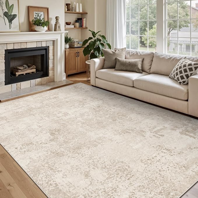 Art&Tuft Washable Rugs 5x7, Anti-Slip Backing Abstract 5x7 Area Rug, Stain Resistant Rugs for Living Room, Foldable Machine Washable Area Rug (5'x7', Beige)