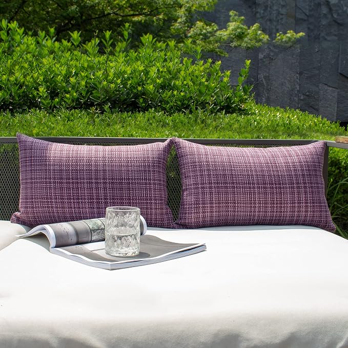 Kevin Textile Pack of 2 Decorative Outdoor Waterproof Throw Pillow Covers Lumbar Pillowcases Modern Cushion Cases for Patio Couch Bench 12 x 20 Inch Violet