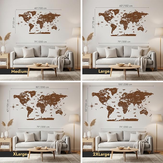 Colorfull Worlds, Multilayer 3D Wooden World Map, Travel Map States and Capitals, Wall Decor For New House, Gift For Travelers, Office Decor, Birthday Present,Living Room Decoration (L, Light Brown)