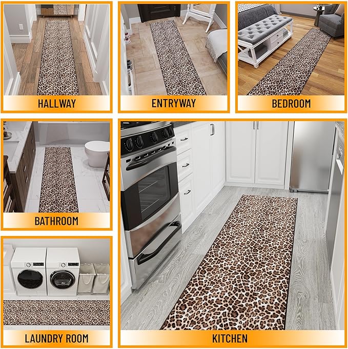 Ottomanson Aisle Runner Rug 1'10.5" x 26' – Soft Non-Slip Rug, Low Pile Carpet for Hallways, Events, Churches & Extra-Long Indoor Spaces, Leopard Print Brown