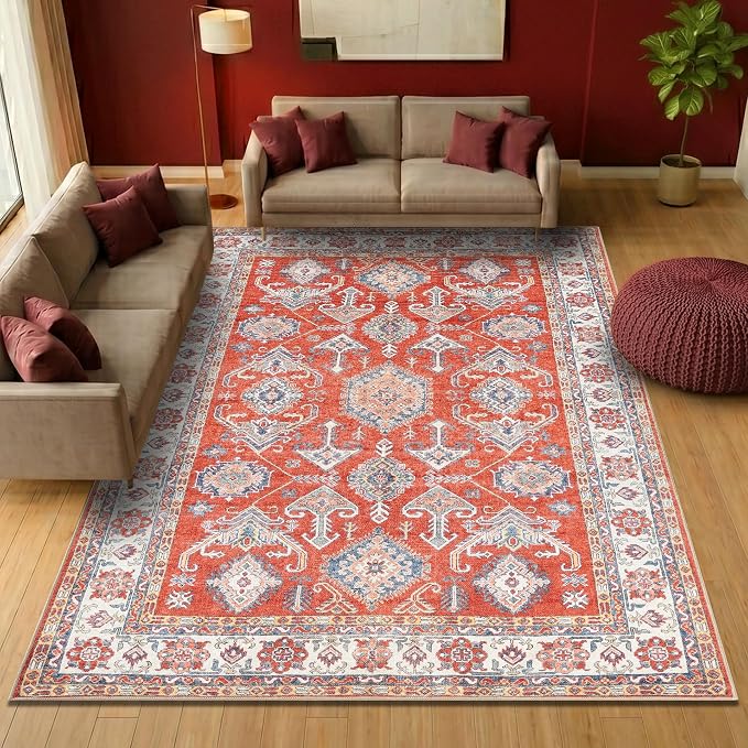 Keen Home Design 9x12 Rug - Machine Washable Area Rug with Non-Slip Backing, Ideal for Living Room, Dining Room, Bedroom - Vintage, Easy Clean, Durable, Low Pile Rug - (9' x 12')