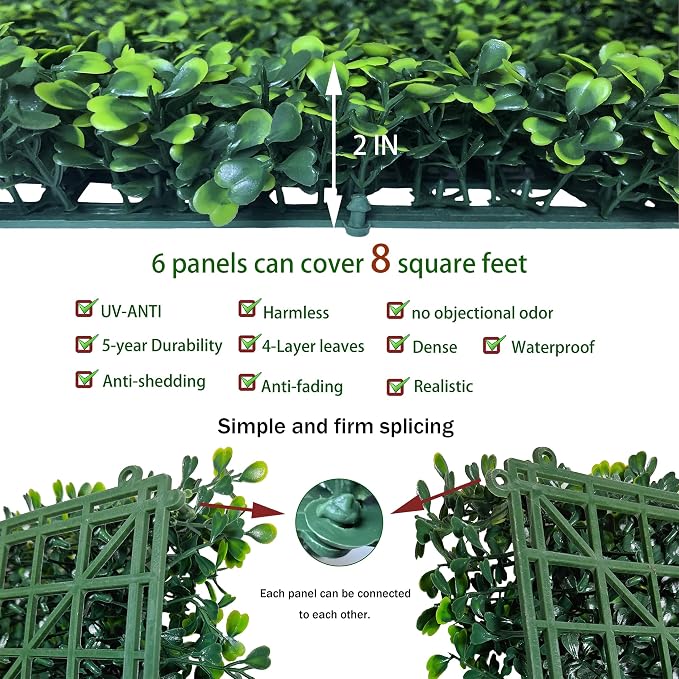 ODTORY Artificial Ivy Hedge Fence, 16"x12" 6P 8 sqft Grass Backdrop Wall | UV-Anti, Faux Boxwood Hedge Fence, 4-Layer Leaves, Garden/Backyard/Balcony Privacy Screen, Indoor Outdoor Wall Decor
