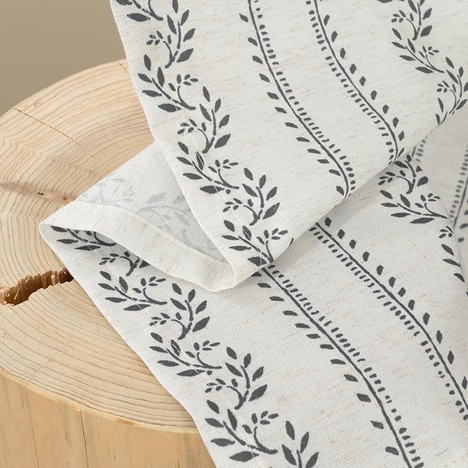 BGment Short Boho Curtains Leaf Floral Print Cottage Core Botanical Curtains for Bedroom Light Filtering Curtain 54 Inch Long for Farmhouse Rustic, Each 52 Inch Wide, 2 Panels Set, Dark Grey