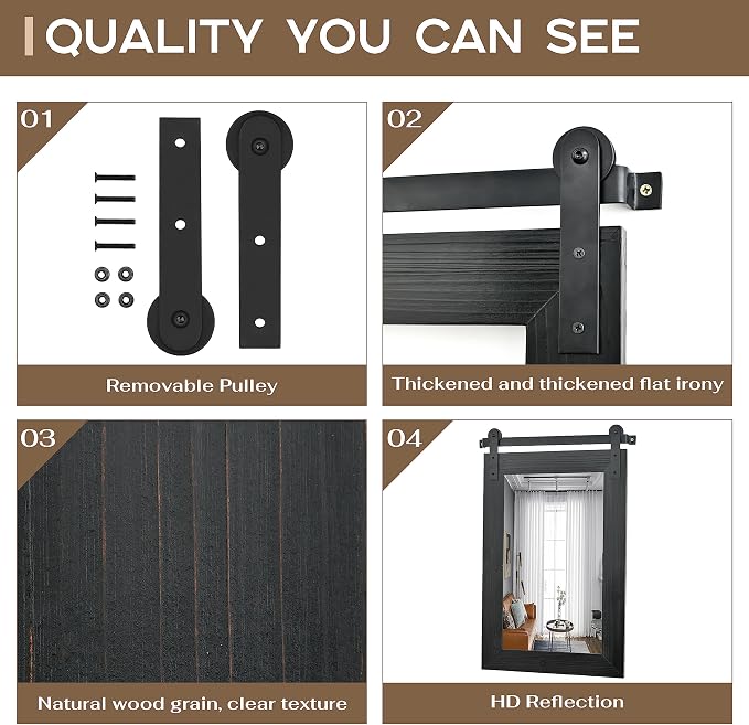 COGOOD Bathroom Mirrors for Over Sink - 22 x 30 Farmhouse Barn Door Wall Mirror for Bathroom, Living Room, Entryway Wall Decor Black