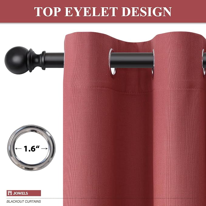 Jowels Red Linen Blackout Curtains 84 Length 2 Panels Set for Living Room Bedroom, 100% Black Out Thermal Insulated Linen Drapes, Room Darkening Grommet Curtains 84 Inches Long, Red
