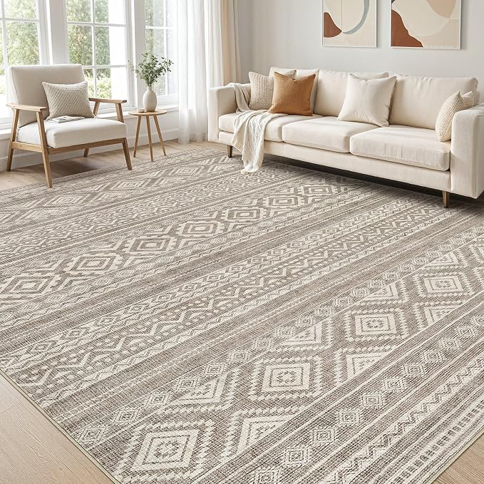 cotiled 6x8 Area Rugs Living Room Rug: Washable Boho Rugs with Non Slip Backing Large Soft Indoor Stain Resistant Carpet for Bedroom Farmhouse Dining Room Lightweight Home Decor Coffee Brown