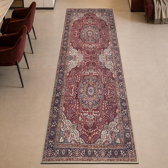 Keen Home Design 30"x144" Rug - Machine Washable Runner Rug with Non-Slip Backing, Ideal for Hallway, Entryway, Kitchen, Laundry Room - Vintage, Easy Clean, Durable, Low Pile - (2'6" x 12')