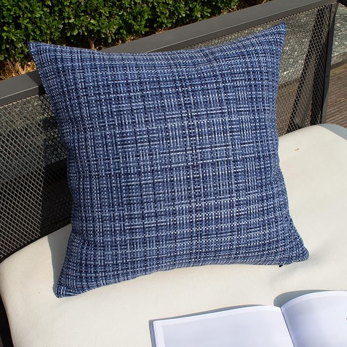 Kevin Textile Pack of 2 Decorative Outdoor Waterproof Throw Pillow Covers Stripe Square Pillowcases Modern Cushion Cases for Patio Couch Bench 20 x 20 Inch Navy Blue