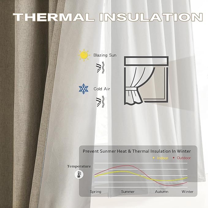 DUALIFE Blackout Pinch Pleated Curtains for Bedroom 95 Inch Length, Linen Blended Farmhouse 100% Blackout Thermal Insulated Back Tab Drapes with Hooks for Track System 2 Panels-Taupe, W50xL95