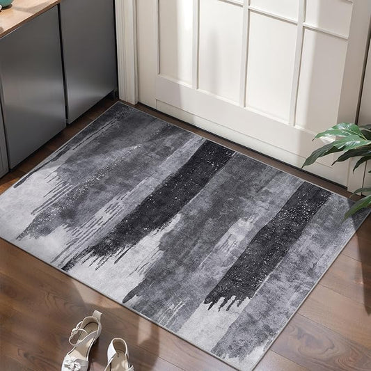 Ciicool Modern Abstract Area Rug 2x3 Washable Small Entryway Rugs,Grey Black Non-Slip Low Pile Throw Entry Rug, Foldable Kitchen Bathroom Rugs Floor Carpet for Entrance Bedroom Indoor Doormat