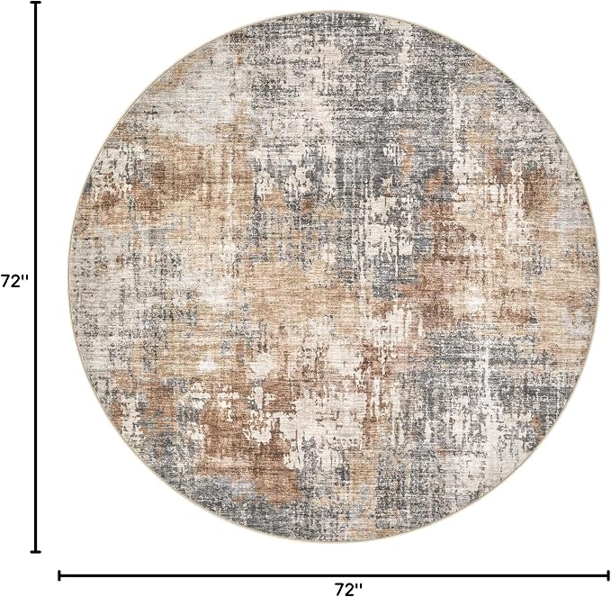DMOYEST 6ft Round Area Rug Living Room Rugs - 6x6 Washable Large Soft Indoor Neutral Modern Abstract Low Pile Rug Carpet for Bedroom Dining Room Farmhouse Home Office - Grey Brown