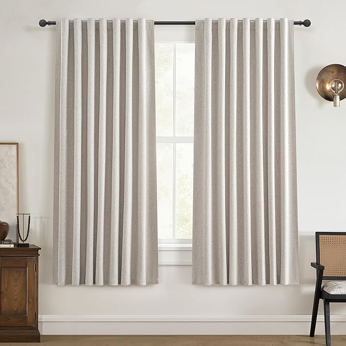 QJmydeco 48 Inch Curtains Sunblock Curtains for Bedroom 2 Panel Sets, Total Blackout Insulated Opaque Curtain for Summer Heat Drapes for 50 Inch Small Window Natural Light Brown (50" Wx48 L)