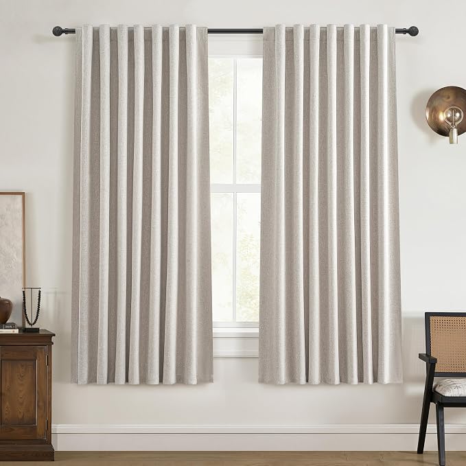 QJmydeco 54 Inch Curtains Sunblock Curtains for Bedroom 2 Panel Sets, Total Blackout Insulated Opaque Curtain for Summer Heat 4-1/2 ft Drapes for 50 Inch Small Window Natural Light Brown (50" Wx54 L)