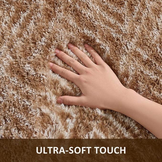 Ophanie Brown and White Diamond Striped Rugs for Living Room 5x7,Fluffy Shag Large Fuzzy Plush Soft Carpets,Shaggy Rugs for Bedroom,Carpet for Kids Boys Girls Dorm Decor with Over 99 pcs Pile fibers
