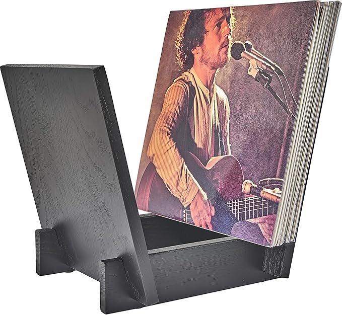 Honygebia Wooden Vinyl Record Holder - Black Solid Oak Wood Record Album Holder, V-Shaped Vinyl Record Storage Racks, Album Holders for Vinyl Records, Shelf for Storing Collection of 40 Premium LPs