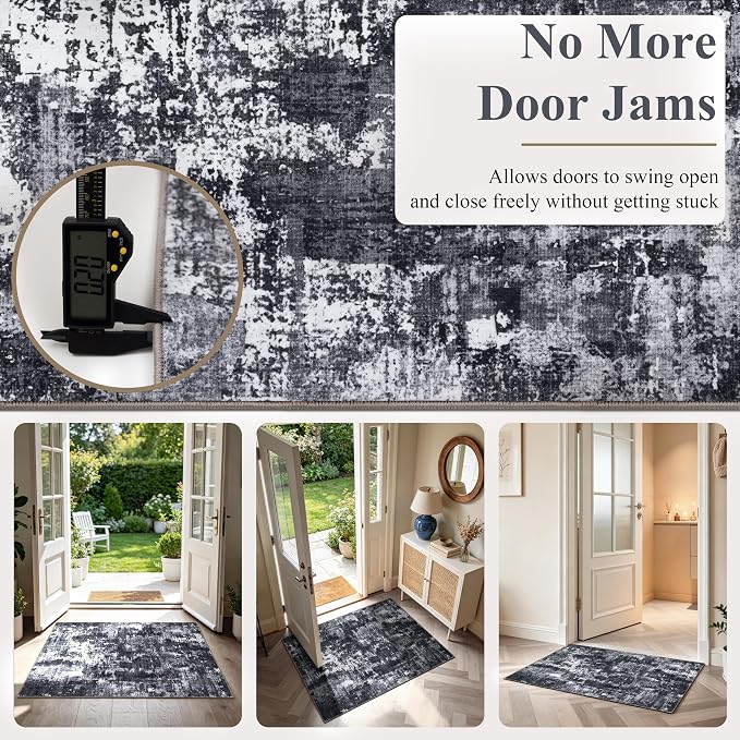 Sasttie 3x5 Area Rug for Entryway, Washable Modern Abstract Small Carpet for Living Room Bedroom Door-mat, Soft Entry Rug with Non-Slip Backing, Black and White