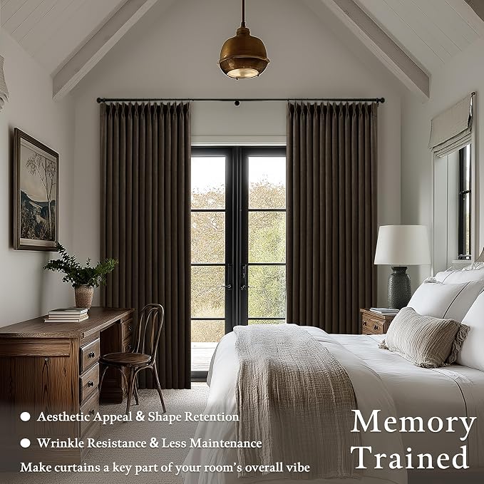 Dark Chocolate 96 Inch Blackout Pinch Pleated Curtains 2 Panels Set for Living Room Darkening Thick Linen Textured 100% Black Out Drapes 96 Inches Long Pinch Pleat Light Blocking Bedroom Brown