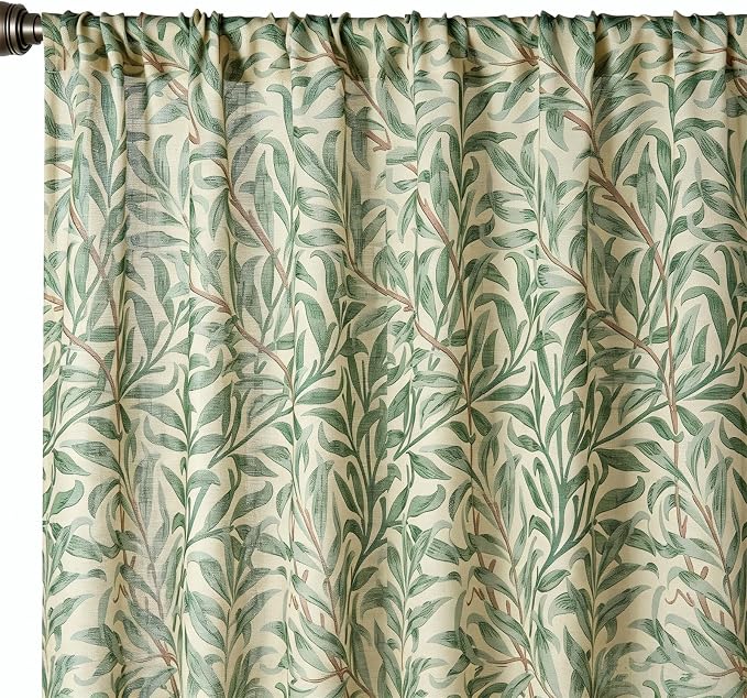 RoomTalks Green Floral Window Curtains 84 Inches Length 2 Panels, Boho Country Vintage Cute Botanical Vine Leaf Faux Linen Curtain Panels for Bedroom Dining Living Room Dorm Summer Aesthetic Decor