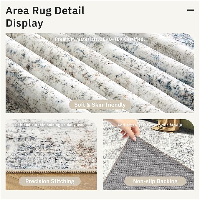 Soalmost Runner Rug 2x12 Washable Non-Slip Hallway Runner Rugs for Kitchen Bathroom Laundry Room Blue Ivory Vintage Floor Carpet Runners for Hallways Entryway