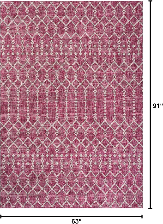 JONATHAN Y Moroccan Geometric Indoor Outdoor Area Rug 5X8 Fuchsia/Light Gray, Ourika Textured Weave for Backyard, Patio, Porch, Easy-Cleaning, High Traffic, Pet-Friendly, Non-Shedding (SMB108Q-5)