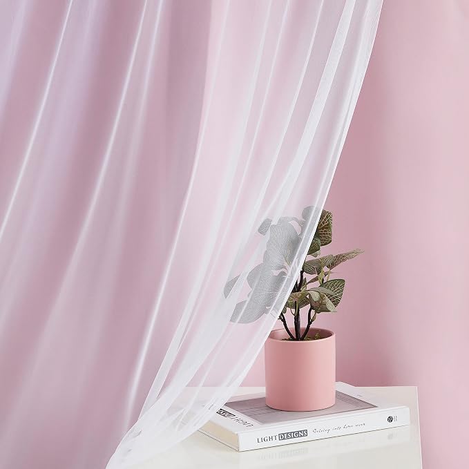 Bujasso Pink Blackout Curtains with Sheer Overlay Mix and Match Double Layer 80% Room Darkening Window Treatment Set for Girls Bedroom Living Room Pink Drapes with Tiebacks Grommet Top 37" Wx84 Lx2
