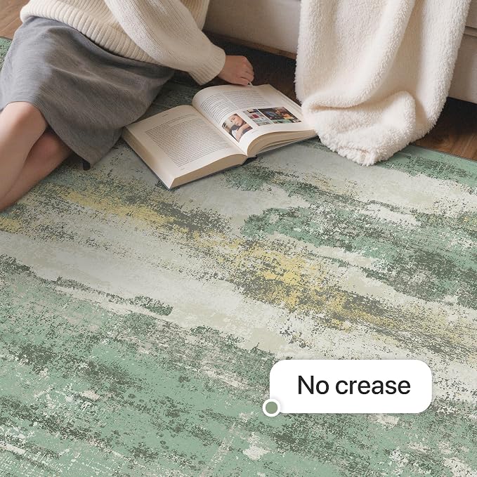 GENIMO No Crease Non Slip 6x9 Area Rugs for Living Room, Craft Woven Modern Rug, Soft Floor Carpet, Single-Piece Rugs for Bedroom, Dining Room, Office, Green Gray