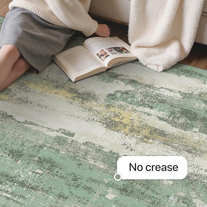 GENIMO No Crease Non Slip 8x10 Area Rugs for Living Room, Craft Woven Modern Rug, Soft Floor Carpet, Single-Piece Rugs for Bedroom, Dining Room, Office, Green Gray