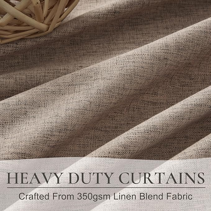 QJmydeco Dark Flax Black Out 92 Inch Long Boho Curtains 2 Panel Set, Farmhouse Curtain for Living Room Darkening/Thermal/Noise Reduction Textured Linen Drape Hook&Ring Included Chocolate 50" Wx92 L