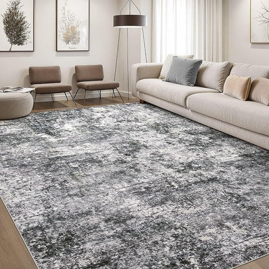 DMOYEST Area Rug Living Room Rugs - 10x14 Abstract Large Soft Indoor Washable Rug Neutral Modern Low Pile Carpet for Bedroom Dining Room Farmhouse Home Office - Grey