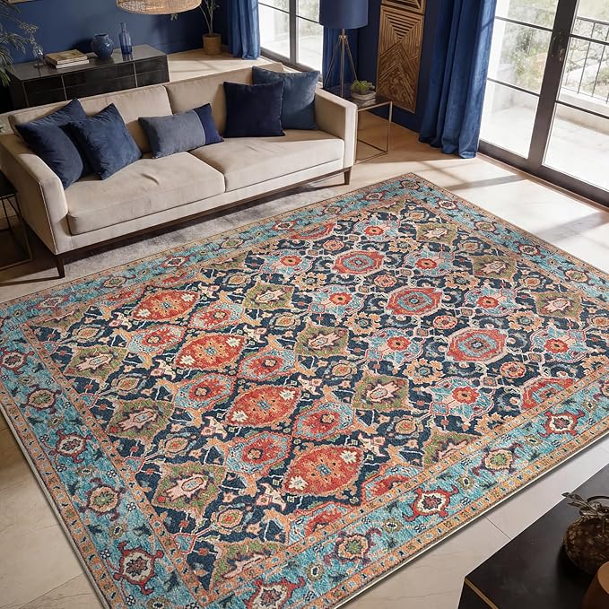 Keen Home Design 9x12 Rug - Machine Washable Area Rug with Non-Slip Backing, Ideal for Living Room, Dining Room, Bedroom - Vintage, Easy Clean, Durable, Low Pile Rug - (9' x 12')