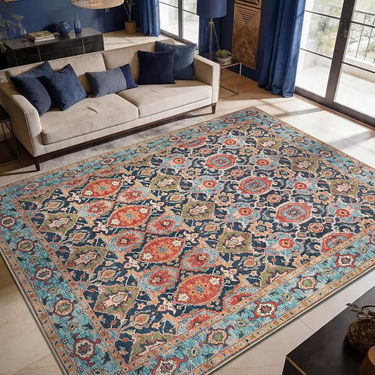 Keen Home Design 9x12 Rug - Machine Washable Area Rug with Non-Slip Backing, Ideal for Living Room, Dining Room, Bedroom - Vintage, Easy Clean, Durable, Low Pile Rug - (9' x 12')