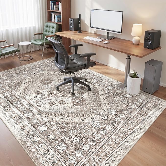 befbee 6x9 Area Rugs for Living Room - Stain Resistant Machine Washable Rugs for Bedroom,Non-Slip Backing Large Area Rug (Brown/Beige, 6'x9')