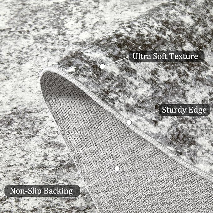 LOVORAL Area Rugs for Living Room: 8x10 Washable Neutral Abstract Rug for Bedroom Large Soft Modern Dining Room Rugs Indoor Floor Low Pile Carpet for Home Office Nursery - Grey