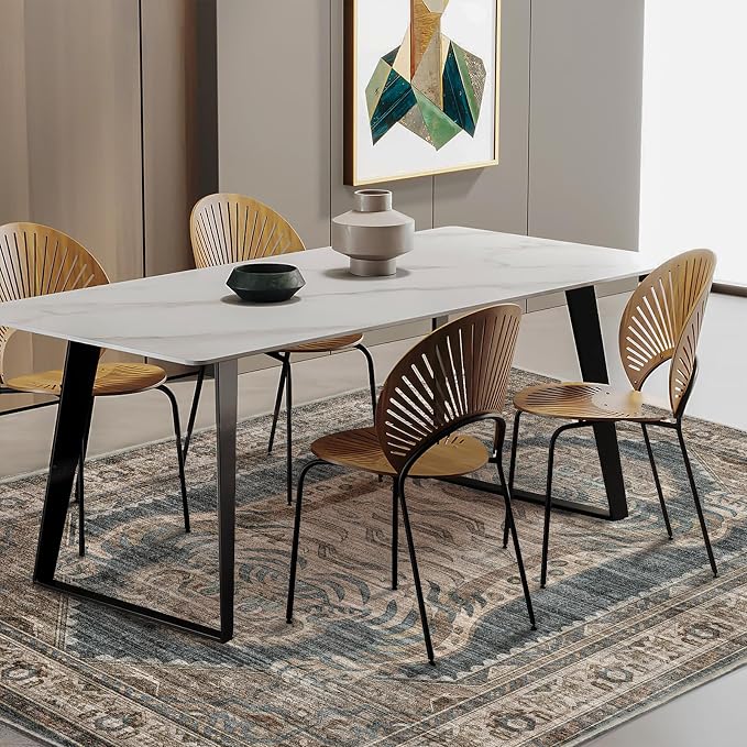 CHAMPLANT Area Rug 5'x7' Washable Rug Vintage Traditional Floor Cover Thin Retro Kitchen Indoor Distressed Non Slip Carpet for Living Room Bedroom Dining Room