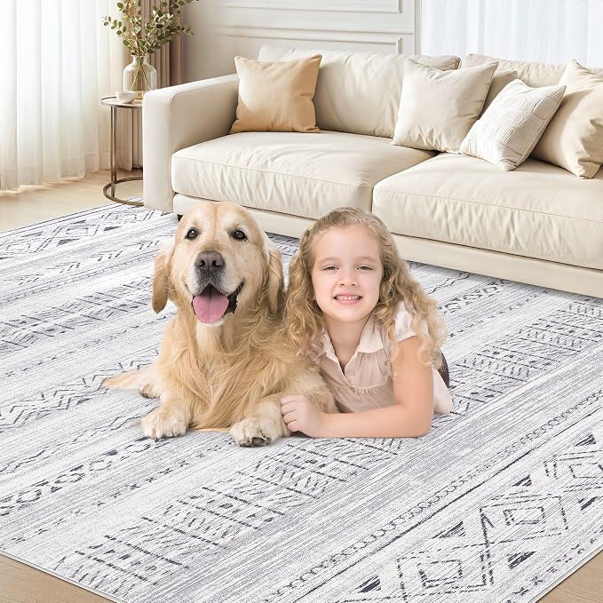 cotiled 10x14 Area Rugs Living Room Rug: Washable Boho Rugs with Non Slip Backing Large Soft Indoor Stain Resistant Carpet for Bedroom Farmhouse Dining Room Lightweight Home Decor Dark Grey