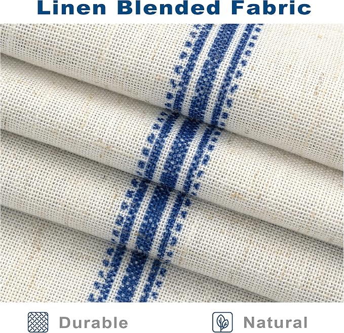 DriftAway Farmhouse Linen Lined Valance Double Layer Thermal Insulated Room Darkening Blackout Window Valances 3 Inch Rod Pocket Vertical Striped Kitchen Valance for Bathroom Single 52 x 18 Inch Navy
