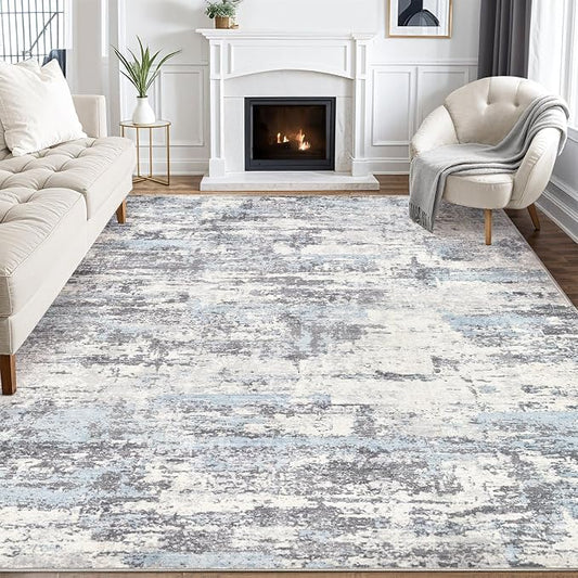 Area Rugs for Living Room: 6x8 Abstract Washable Rug Modern Neutral Large Soft Stain Resistant Non-Slip Backing Machine Table for Bedroom Dining Room Indoor Home Office Carpet - Blue Grey